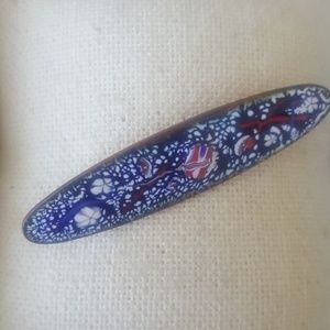 Vintage 80s Pin Brooch Blue Handmade Oval Shape Gift Jeans Eclectic Jewelry